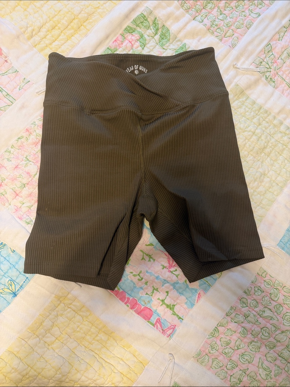 Year of Ours Olive Ribbed High-Waist Bike Shorts